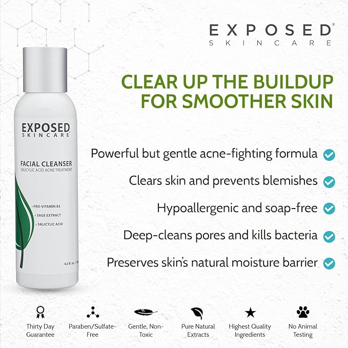 Exposed Skin Care Acne Facial Cleanser - Gentle Face Wash with Salicylic Acid for Acne Prone Skin - Pore Clarifying Acne Treatment for All Ages, Skin Types-BrightBean Baby