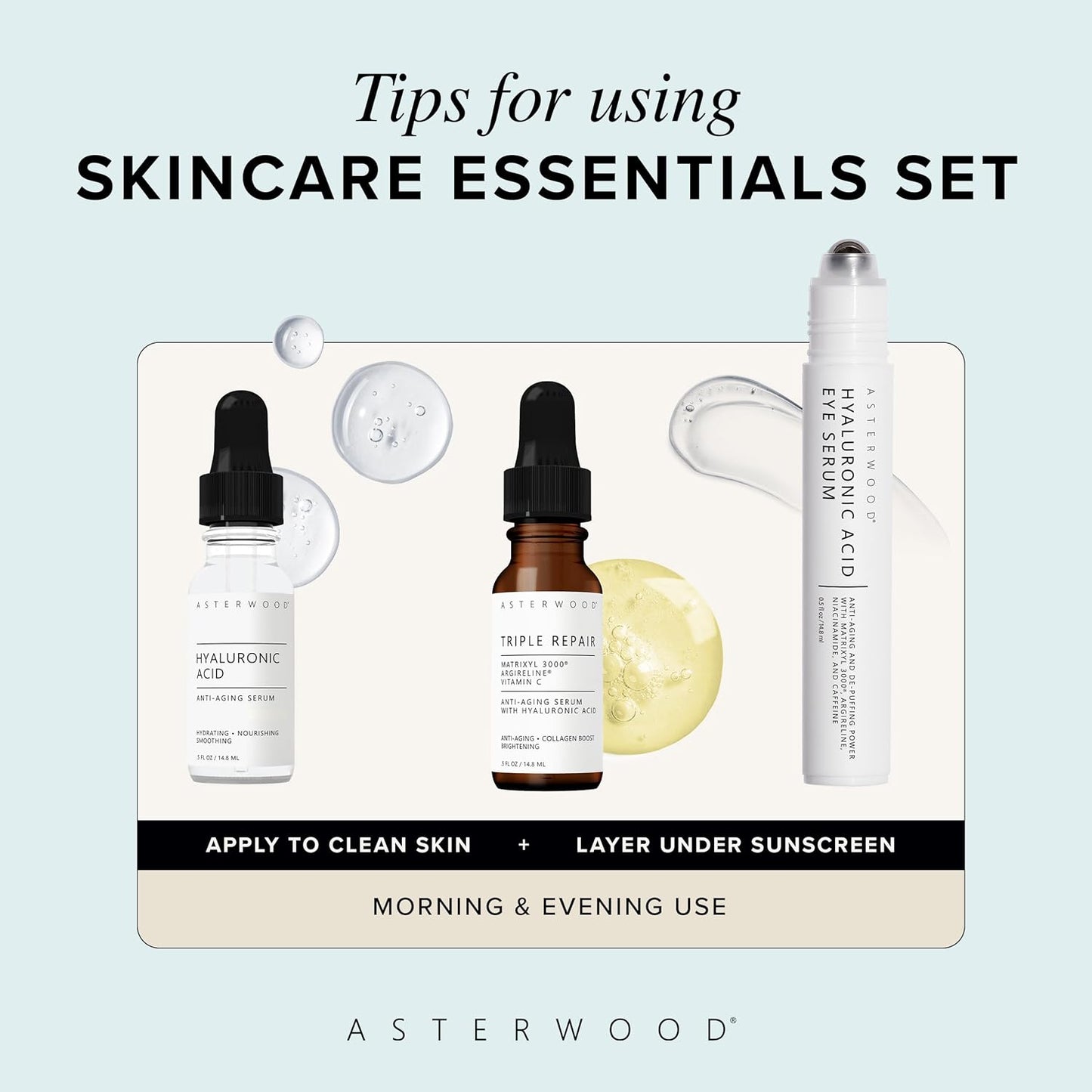 Asterwood Skin Care Set - with Hyaluronic Acid & Triple Repair Serums, Under Eye Serum - Skincare Essentials - Hydrating, Moisturzing, Anti-Aging - Fragrance-Free-BrightBean Baby