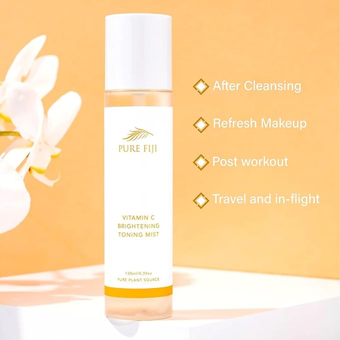 Pure Fiji Face Toner Mist with Vitamin C for Brightening & Refreshing Antioxidant Face Mist Hydrating Spray Helps Even Skin, Smooths Fine Lines and Wrinkles (4.4oz/130ml)-BrightBean Baby