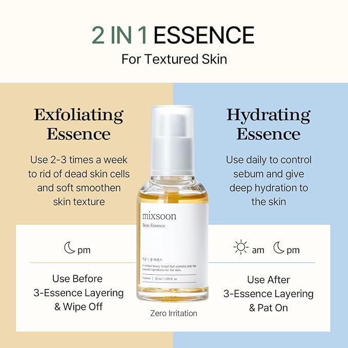 mixsoon Bean Essence 1.01 Fl.Oz. / 30ml (Pack of 1) Exfoliating Hydrating Korean Skin Care Hyaluronic Acid Serum Korean Glass Skin Care-BrightBean Baby
