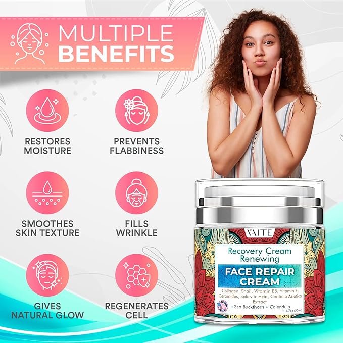 VAITE Face Moisturizer Remedy Skin Repair Cream with Snail, Salicylic Acid, Vitamin B5, Vitamin E, Collagen, and Ceramides for Men and Women Anti-aging Anti-wrinkle Made in USA Night and Day-BrightBean Baby