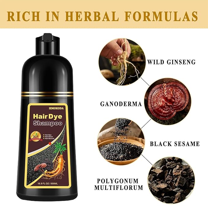 Dark Brown Hair Dye Shampoo 3 in 1 for Gray Hair, Long-lasting & Natual Hair Color Shampoo, Herbal Ingredients Natural Shampoo Hair Dye Effect in Minutes, Gifts for Men Women 500ml-BrightBean Baby