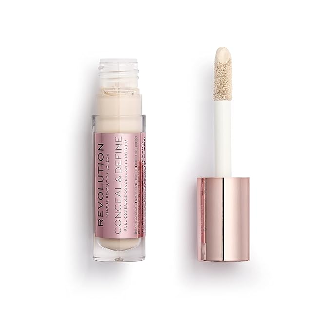 Revolution Beauty, Conceal & Define Concealer, Full Coverage & Lightweight, Long-Lasting Matte Finish, Vegan & Cruelty Free, C2 Fair to Light Skin Tones, 0.14 Oz.-BrightBean Baby