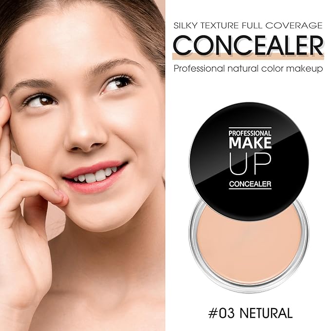 Cream Concealer Full Coverage Makeup, Matte Color Correcting Concealer with Brush, Waterproof, Conceals Blemish, Pores and Spots, Under Eye Makeup Concealer for Dark Circles (#03 NETURAL)-BrightBean Baby