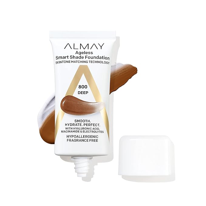 Almay Anti-Aging Foundation, Smart Shade Face Makeup with Hyaluronic Acid, Niacinamide, Vitamin C & E, Hypoallergenic-Fragrance Free, 800 Deep, 1 Fl Oz (Pack of 1)-BrightBean Baby