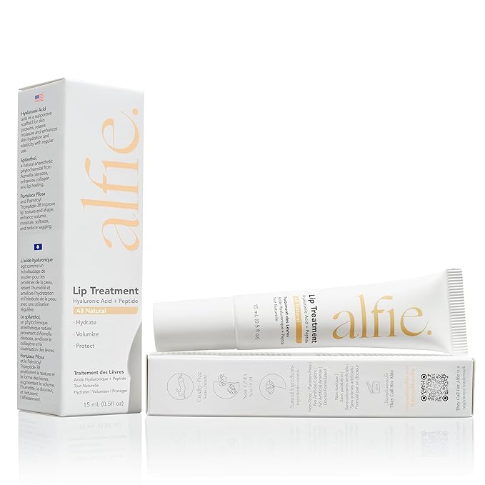Alfie Hyaluronic Acid Lip Booster -Natural Flavor -15ml/0.5 Fl. Oz -Peptide Lip Treatment -Lip Plumper and Filler -Lip Serum and Moisturizer -Lip Volume Hydrating Treatment -Vegan Friendly, Non-Toxic-BrightBean Baby