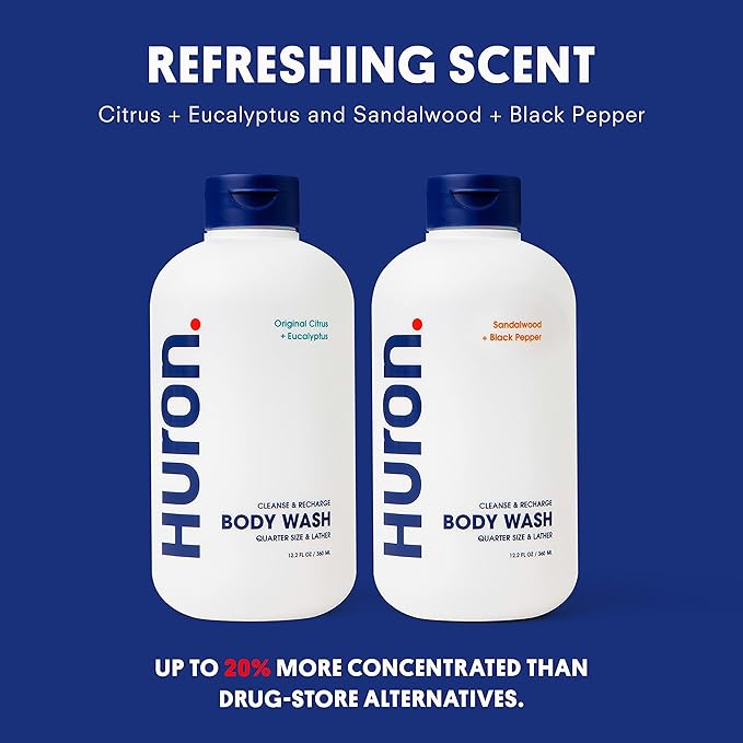 Huron Men's Moisturizing Body Wash - Crisp Citrus, Eucalyptus, Mint & Aromatic Greens Scent, 12.2 fl oz (2 Pack)-BrightBean Baby