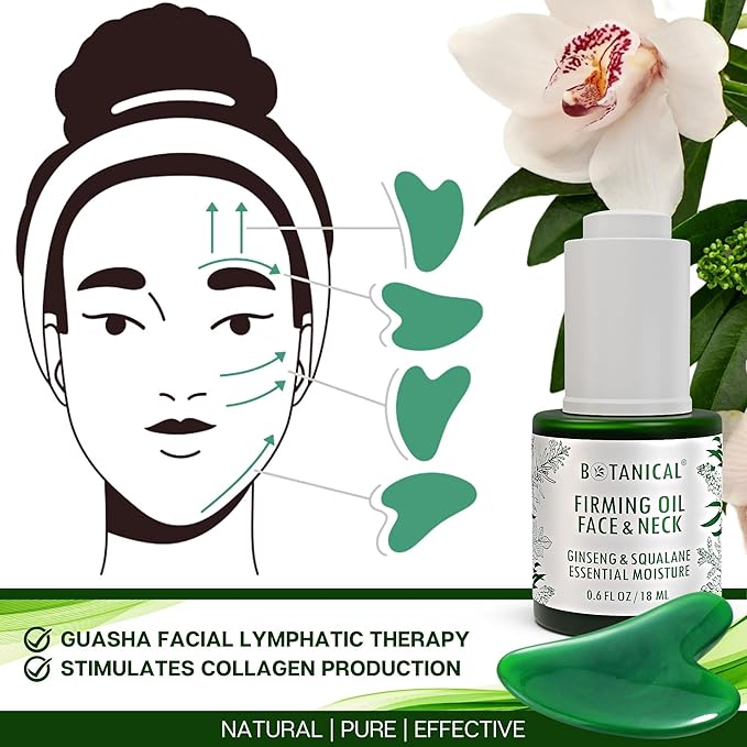 Botanical Face & Neck Firming Oil | Anti-Wrinkle Ginseng & Squalane Serum w/Gua Sha Lift Scraper | Organic, Pure, Natural Skincare (0.6 fl oz | 18 ml)-BrightBean Baby