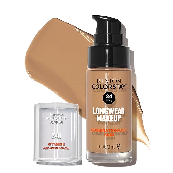 Revlon Liquid Foundation, ColorStay Face Makeup for Combination & Oily Skin, SPF 15, Medium-Full Coverage with Matte Finish, Early Tan (340), 1.0 oz-BrightBean Baby