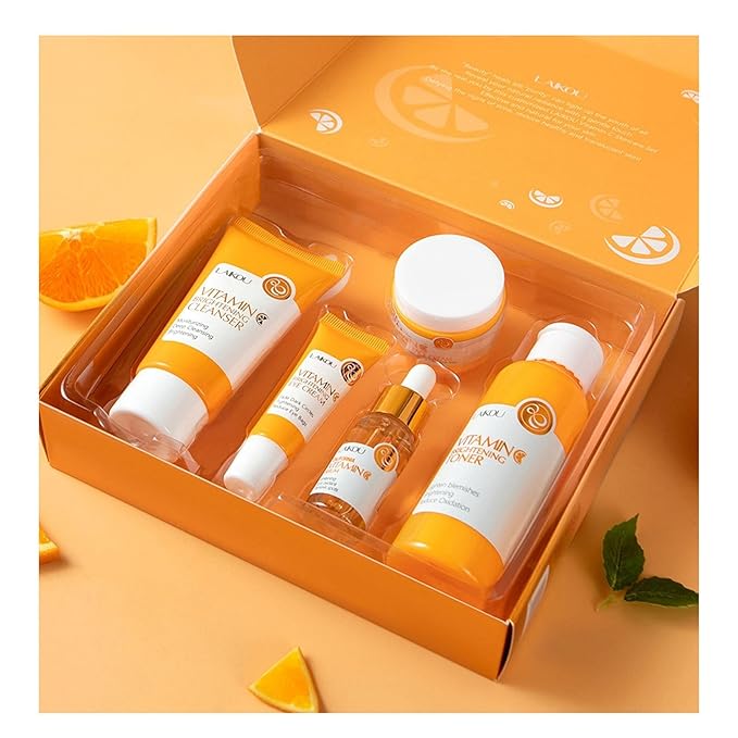 Vitamin C 5-Piece Skincare Set with Cleanser, Toner, Serum, Eye Cream and Face Cream for Skin Brightening skin care set skincare gift set skin care set for Unisex Adult-BrightBean Baby