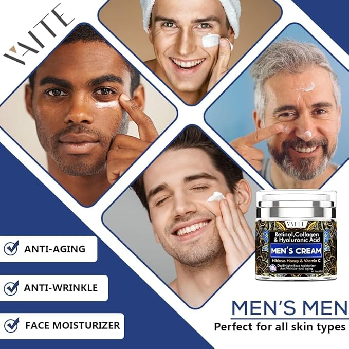 VAITE Mens Face Skin Moisturizer with Collagen, Retinol Ant-Aging, Anti-Wrinkle Under the Eyes Men's cream care for Face with Hibiscus & Honey, Hyaluronic acid, Vitamin C Made in USA-BrightBean Baby