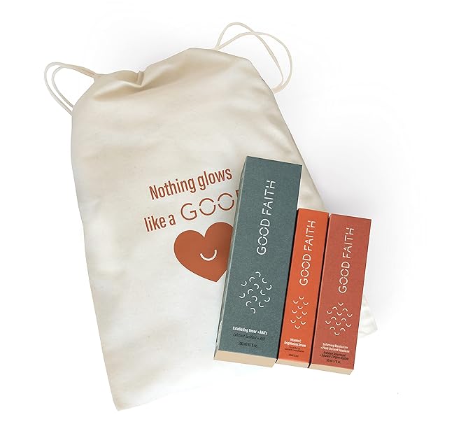 Good Faith - GOOD + Glowing Set - Brightening Skincare Value Kit - 3pcs Exfoliating Toner, Brightening Serum, Softening Moisturizer - Vegan - Cruelty Free-BrightBean Baby