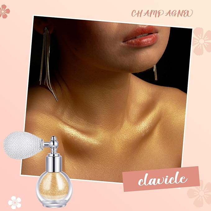 3 Pcs Glitter Spray for Hair and Body, Highlighter Shimmering Spray Powder High Gloss Body Glitter Spray Sparkle Powder for Face Body Cosmetic, Champagne, Pearl White, Bronze Color-BrightBean Baby