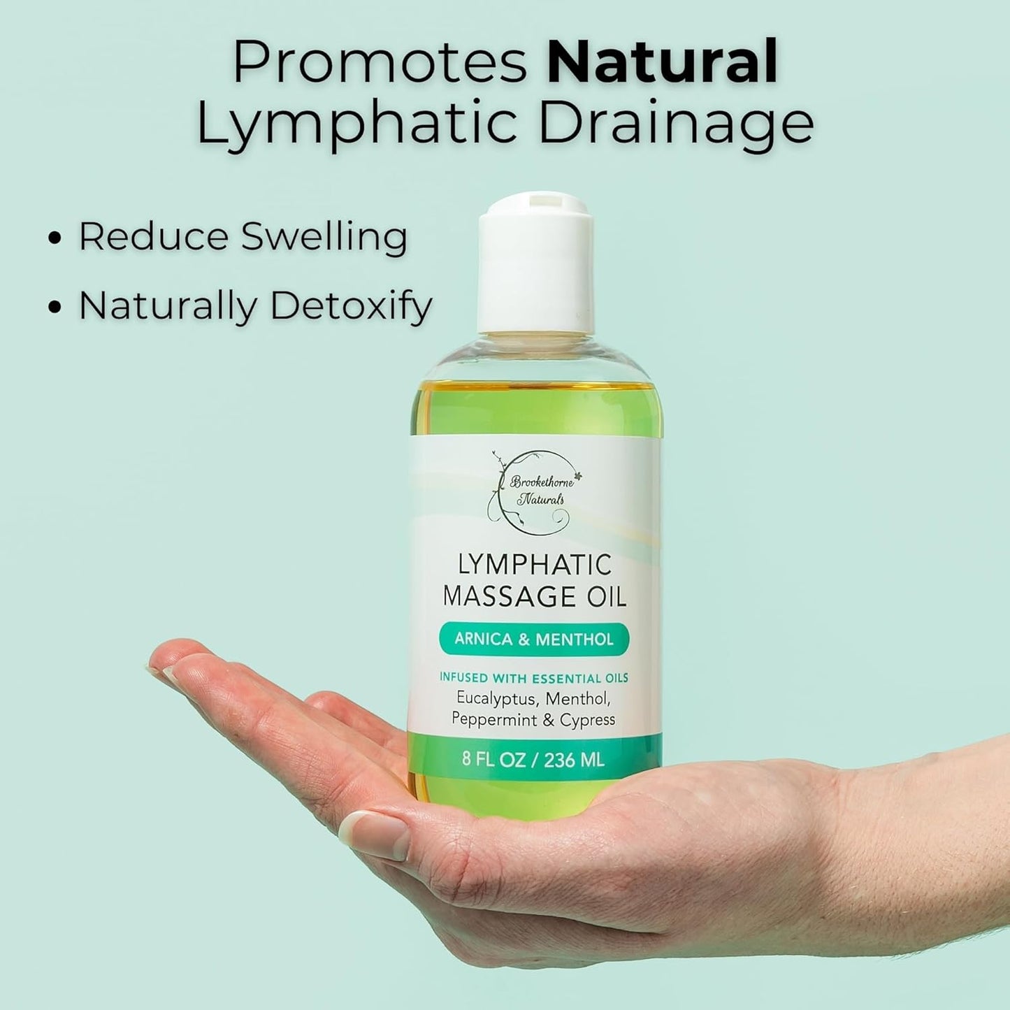 Lymphatic Drainage Massage Oil for Massage Therapy | Premium Quality, 100% Natural with Arnica Eucalyptus & Menthol | for Post Surgery Recovery & Detox | 8oz by Brookethorne Naturals-BrightBean Baby