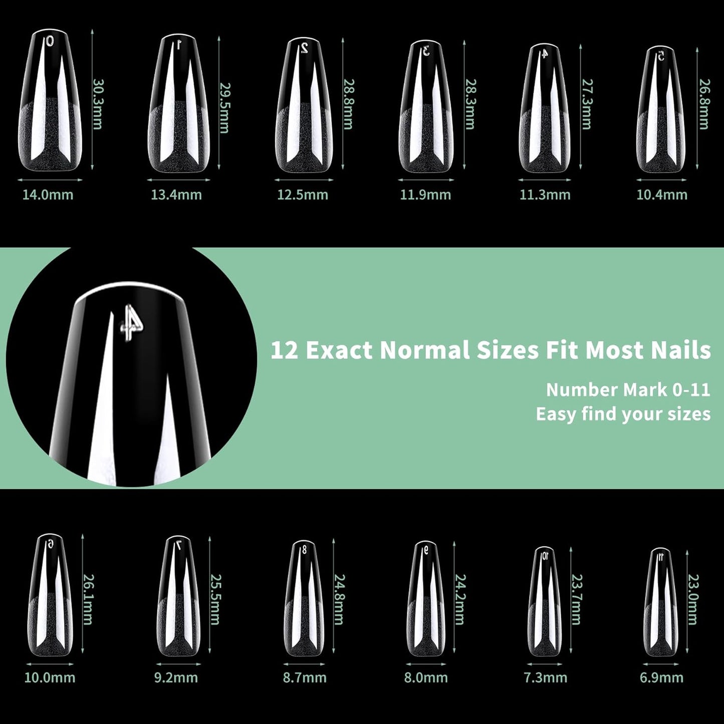 Long Coffin Nail Tips, 216pcs Acrylic Soft Ballerina Fake Nails Gel Nail Tips, Full Cover Pre-Shaped Matte Clear Press on Nails for Extension, Diy at Home Manicure 12 Sizes-BrightBean Baby