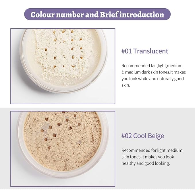 PHOERA Setting Powder Controls Oil,Setting Powder Makeup Light,Loose Powder Makeup Coverage,Loose Setting Powder Mini,0.17oz (01#Translucent)-BrightBean Baby