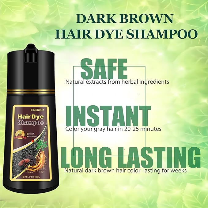 Instant Brown Hair Dye Color Shampoo 3 in 1 for Gray Hair Coverage - Herbal, Easy to Use, Long Lasting for Women & Men, 500Ml (Dark Brown)-BrightBean Baby
