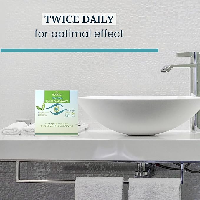 NOVEHA Tea Tree Oil Eyelid & Lash Wipes With Hyaluronic Acid, Green Tea & Chamomile For Blepharitis & Itchy Eyes, Individually Wrapped Eyelash Wipes Natural Makeup Remover & Daily Cleanser (Pack of 3)-BrightBean Baby