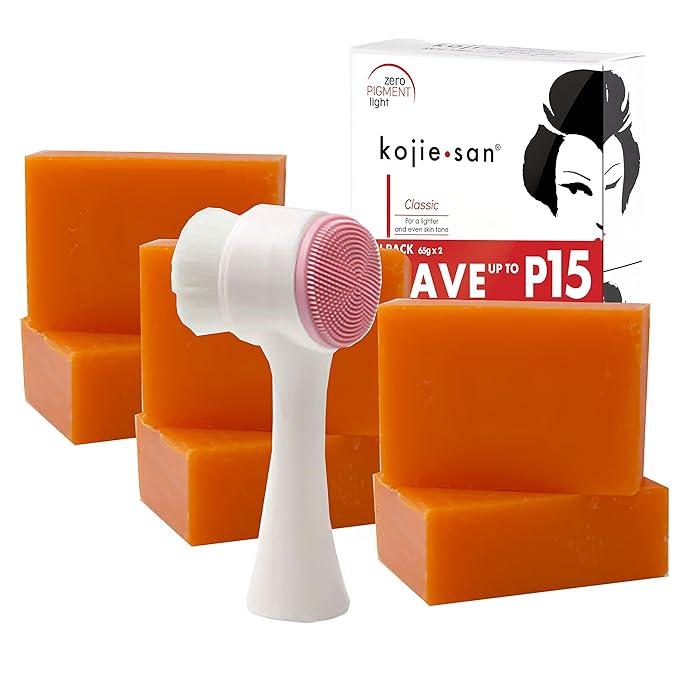 Kojie San Skin Brightening Brush Set - Original Kojic Acid Soap That Helps Reduces Dark Spots & Other Types of Skin Damage – 65g x 6 Bars and Relumins Deep Pore Facial Cleansing Brush-BrightBean Baby