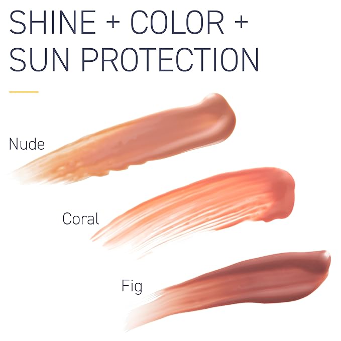 Brush On Block Sun Shine Protective Lip Oil 3 Color Variety Pack, Broad Protection Hydrating SPF 30 Mineral Sunscreen, Nude Tint, Coral, and Fig-BrightBean Baby