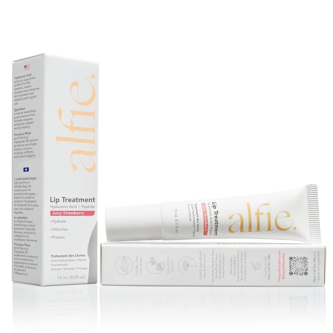 Alfie Hyaluronic Acid Lip Booster -Strawberry Flavor -15ml/0.5 Fl. Oz -Peptide Lip Treatment -Lip Plumper & Filler -Lip Serum & Moisturizer -Lip Volume Hydrating Treatment -Vegan Friendly, Non-Toxic-BrightBean Baby