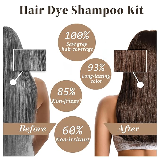 Hair Dye Shampoo for Gray Hair, 3-in-1 Color Shampoo Hair Dye for Women & Men, Natural Brown Hair Coloring Shampoo, Shampoo Tinte Para El Cabello, Plant Bubble Hair Dye, Easy to Use at Home (Coffee)-BrightBean Baby