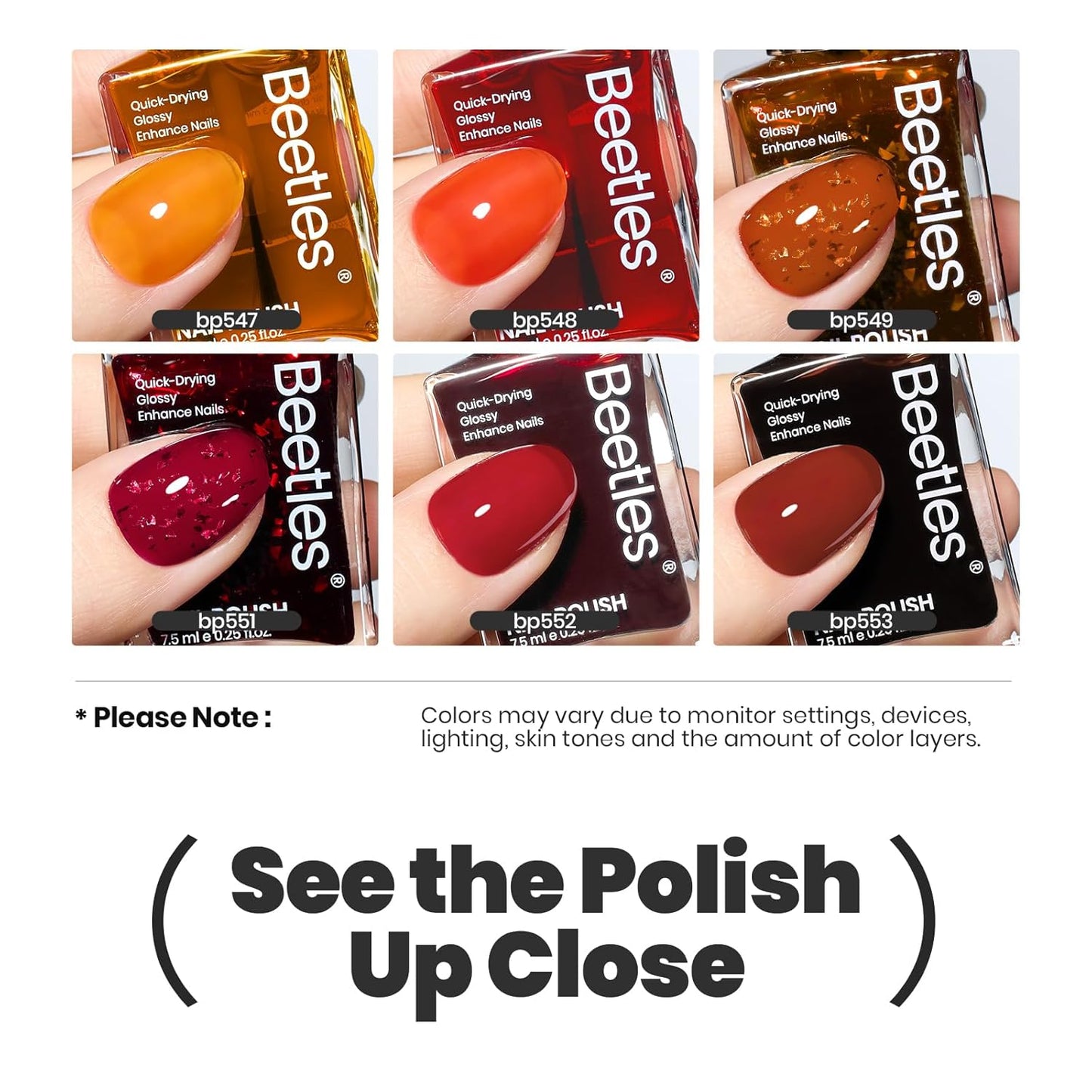 Beetles Fall Nail Polish Set - Golden Harvest 6 Colors Quick Drying Long-Lasting Burgundy Red Orange Jelly Glitter Nail Polish for DIY At-Home Manicure Gift for Women-BrightBean Baby