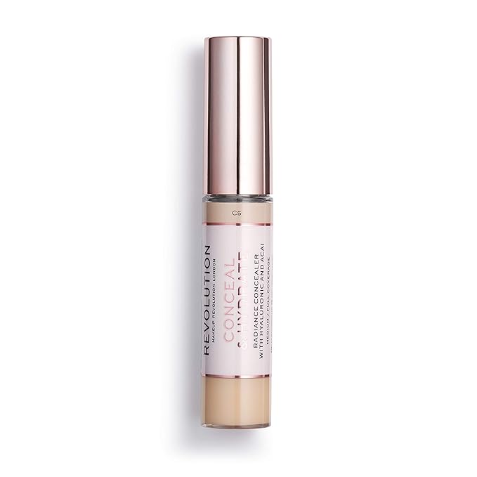 Makeup Revolution Conceal and Hydrate Concealer, Full Coverage & Matte Finish, C5 for Light Skin Tones, Vegan & Cruelty-Free, 0.7 Fl Oz-BrightBean Baby