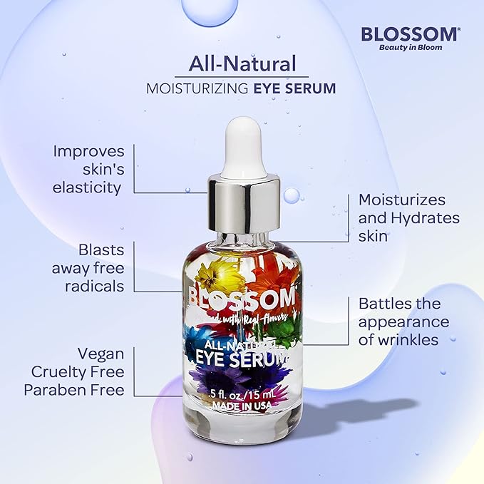 Blossom All Natural Organic Cruelty Free Moisturizing Eye Serum with Essential Oils, Infused with Real Flowers, Made in USA, 0.5 fl. oz., Spring Bouquet-BrightBean Baby