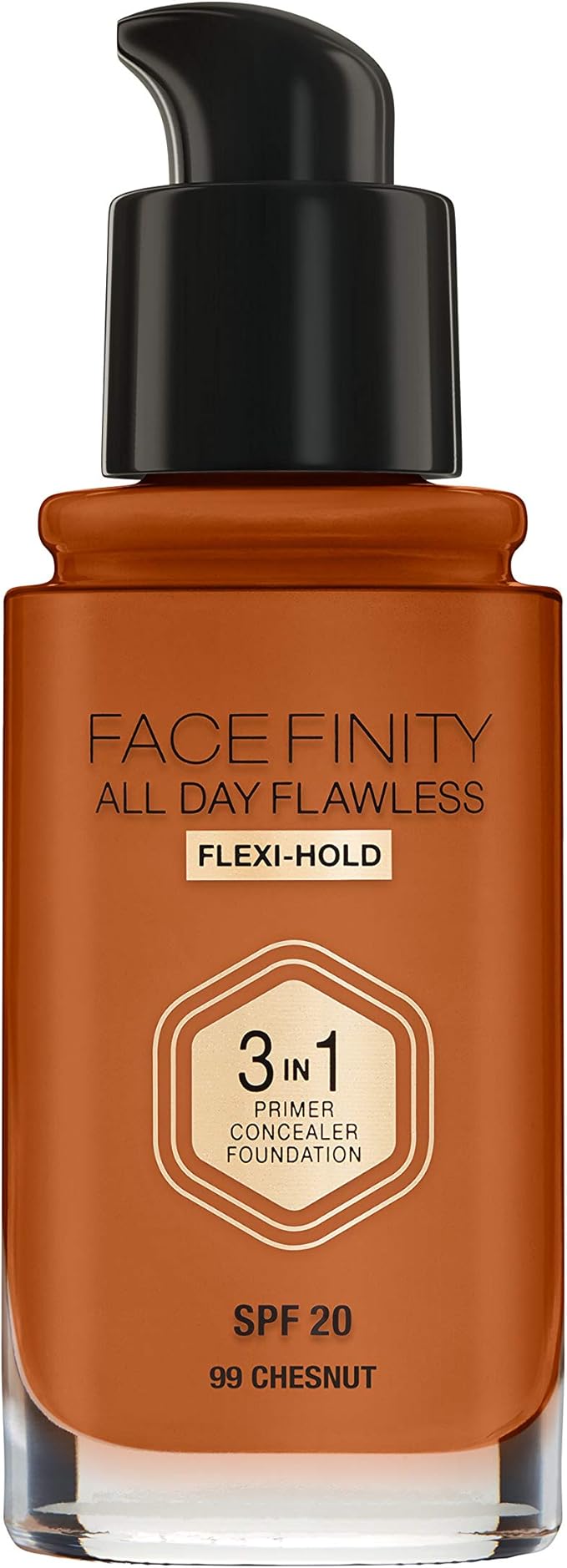 Max Factor Facefinity 3-in-1 All Day Flawless Liquid Foundation, SPF 20-99 Chestnut, 30 ml-BrightBean Baby
