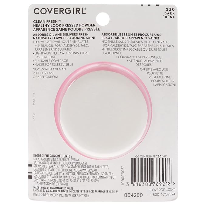 COVERGIRL Clean Fresh Pressed Powder, Dark, 0.35 Oz-BrightBean Baby