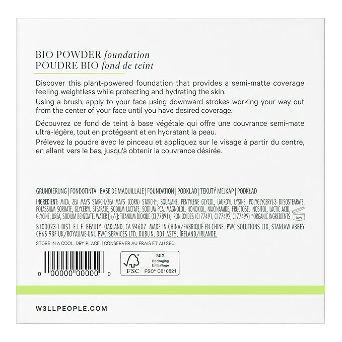 Well People Bio Powder Foundation, Lightweight & Hydrating Foundation For Perfecting & Smoothing Skin, Semi-Matte Finish, Vegan & Cruelty-free, 5C-BrightBean Baby