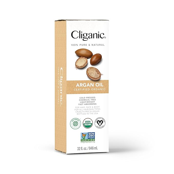 Cliganic Organic Argan Oil for Hair, Face & Skin (Bulk, 32oz with Pump) - 100% Pure, Cold Pressed-BrightBean Baby