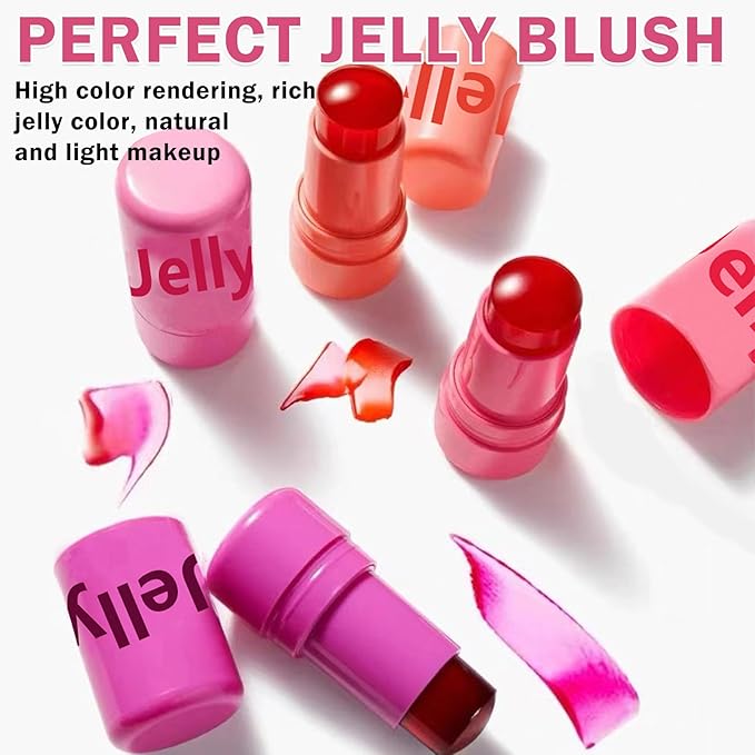 4PCS Cooling Water Jelly Tint Blush Stick for Cheeks,Multi-use Jelly Lip and Cheek Tint Stain,Moisturizing Natural Jelly Blush Stick,Buildable Watercolor Finish - Cruelty Free-BrightBean Baby