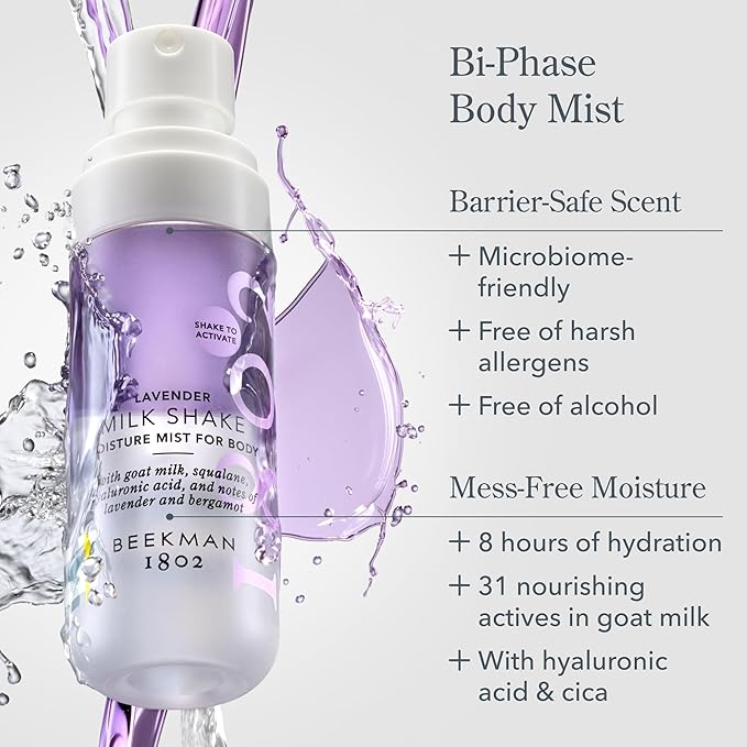 Beekman 1802 Lavender Milk Shake - Body Mist - 2.0 fl. oz - With Hyaluronic Acid & Jojoba Oil - Instantly Moisturizes, Hydrates & Softens - Good for Sensitive Skin - Cruelty Free-BrightBean Baby