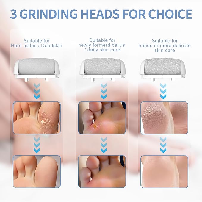 Electric Callus Remover for Feet - with Larger Grinding Head, Portable Pedicure Kit Foot File Callus Remover, Rechargeable Waterproof Foot File for Foot Care Deadskin Remover LCD Display-White-BrightBean Baby