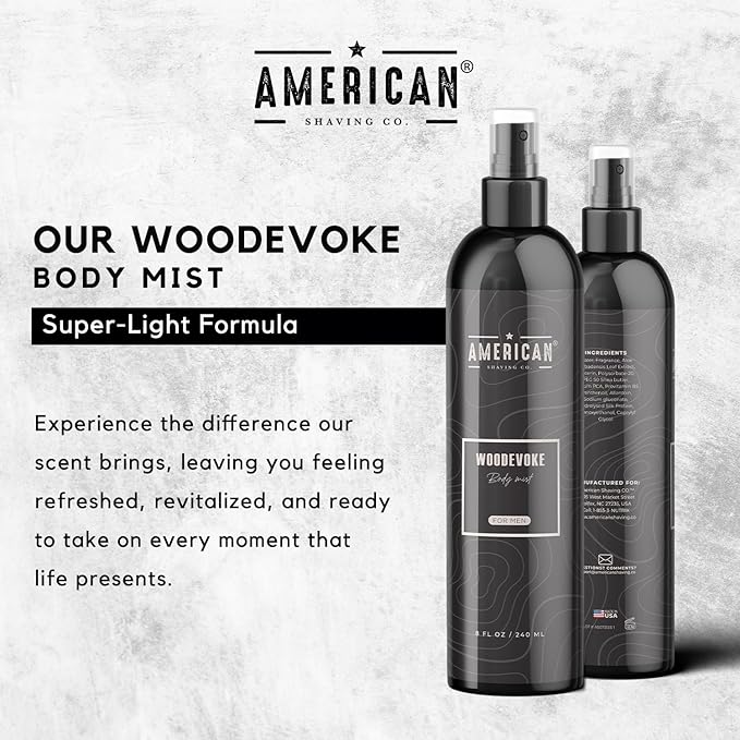 Woodevoke Body Mist For Men 8 oz, Made in USA, Quick Absorption, Quality Potent Ingredients, Long-Lasting, Non-GMO, GMP Certified, Cruelty-Free Products-BrightBean Baby