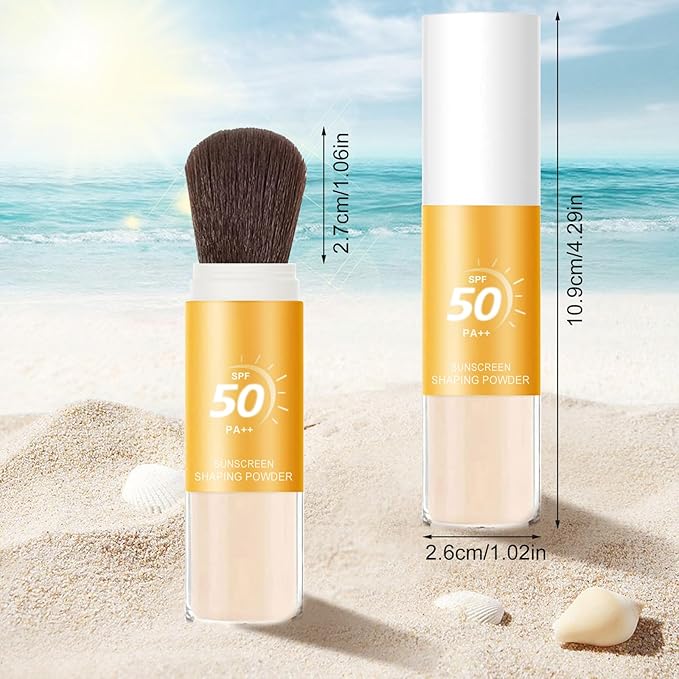 Mineral Sunscreen Setting Powder, SPF 50++ Mineral Setting Powder Sunscreen for Face with Soft Brush Powder Sunscreen for Scalp Matte Face Powder (1PC, 1.02 * 1.02 * 4.29)-BrightBean Baby