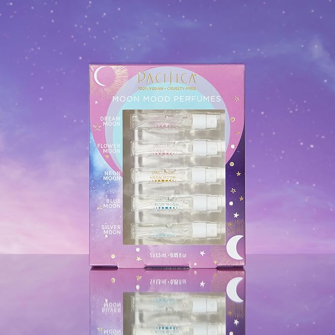 Pacifica Beauty Mood Moons Spray Perfume Set, Fragrances, Travel Perfume, Dream Moon, Flower Moon, Neon Moon, Blue Moon, Silver, Moon, Clean Perfume, Mini Perfume, Vegan, 0.05 fl oz Each (Set of 5)-BrightBean Baby