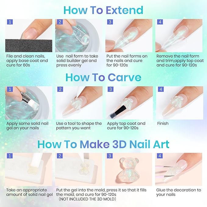 MIZHSE Mermaid Aurora Solid Builder Gel, 1oz Hard Gel for Nails 3D Non-sticky Builder Gels Polish Soak Off for Nails Salon Home DIY Manicure-BrightBean Baby