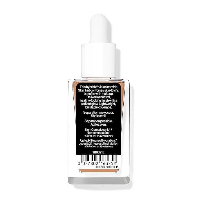 wet n wild Bare Focus Skin Tint, 5% Niacinamide Enriched, Buildable Sheer Lightweight Coverage, Natural Radiant Finish, Hyaluronic & Vitamin Hydration Boost, Cruelty-Free & Vegan - Amber Beige-BrightBean Baby