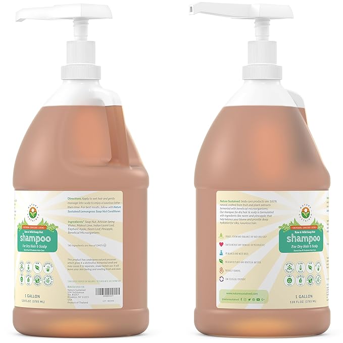Natural Shampoo for Dry Hair & Scalp - Organic, Raw & Wildcrafted with Probiotics, Hypoallergenic & Sulfate Free Hydrating Shampoo for Dryness, Frizz, Breakage, Itchiness, Thinning - Gallon, Original-BrightBean Baby