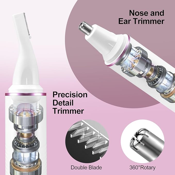 AREYZIN Nose Hair Trimmer for Women 2 in 1 Painless Eyebrow Trimmer and Nose Trimmer Facial Hair Removal Nasal Hair Clippers Professional, Easy to Clean, Dual-Edge Blade,White