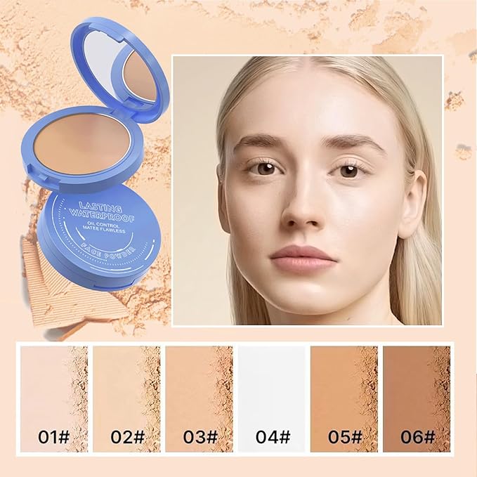 Oil Control Face Pressed Powder,Matte Smooth Flawless Setting Powder Makeup,Waterproof Long Lasting Finishing Powder,Cruelty Free Lightweight Face Cosmetics,0.35Oz(WHITE)-BrightBean Baby