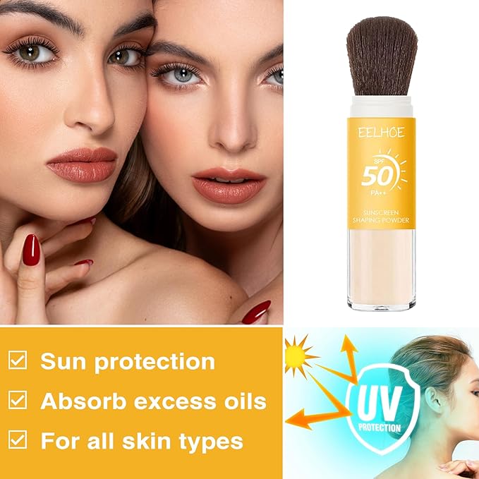 Mineral Sunscreen Setting Powder, SPF 50, Translucent Mineral Brush Powder, Long-Lasting Lightweight Breathable, Natural Matte Finish, Oil Control for All Skin Types-BrightBean Baby