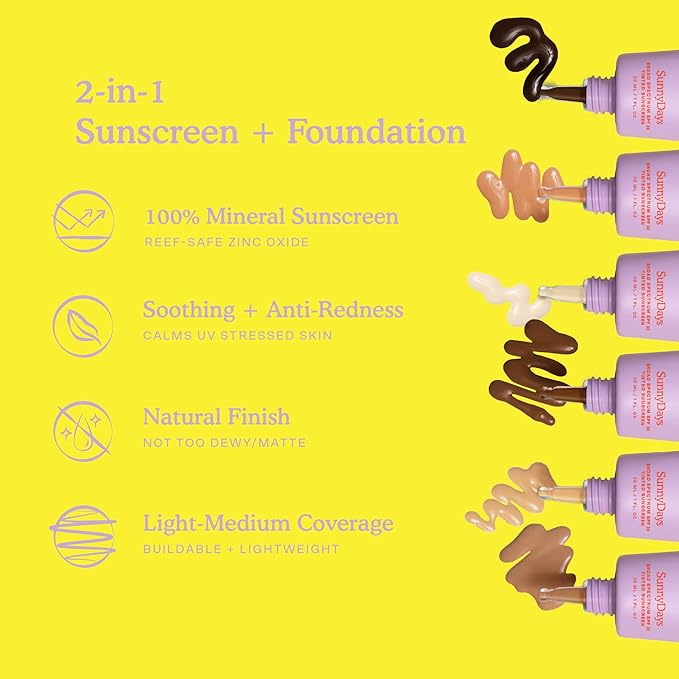 Tower 28 Beauty SunnyDays SPF 30 Tinted Mineral Sunscreen - For Sensitive Skin - 2-in-1 Facial Broad Spectrum UVA/UVB Protection + Foundation – Shade 55 TEMESCAL, 1 Fl Oz-BrightBean Baby