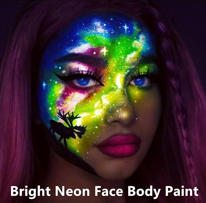Go Ho Neon Yellow Body Paint Washable(2.37oz,70ml),under UV Blacklight Neon Face Paint,Water Based Neon Fluorescent Yellow Face Paint for Adults Children SFX Cosplay Costumes Halloween Makeup-BrightBean Baby