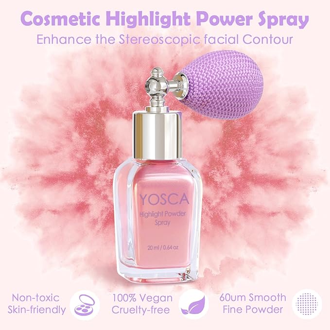 Yosca Highlighter Powder Spray, 20ML Cosmetic Grade Shimmer Powder Pink Glitter Spray Sparkle Highlighter Makeup Festival Concert Accessorise for Rave Clothes Hair Face Nail Art - Taromash-BrightBean Baby