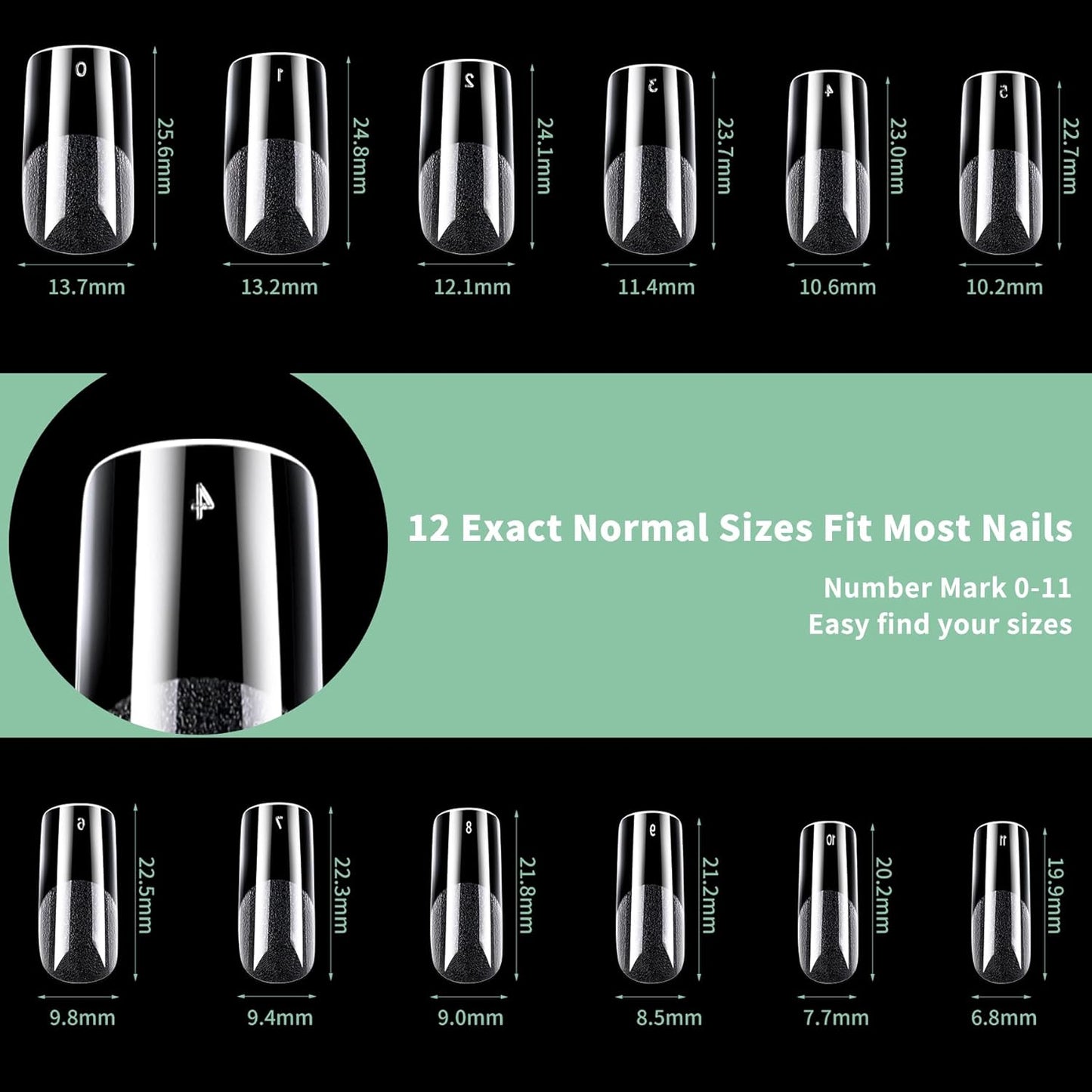 Medium Square Nail Tips, 216pcs Acrylic Fake Nails Gel Nail Tips Soft, Full Cover Pre-Shaped Matte Clear Press on Nails for Extension, Diy at Home Manicure 12 Sizes-BrightBean Baby