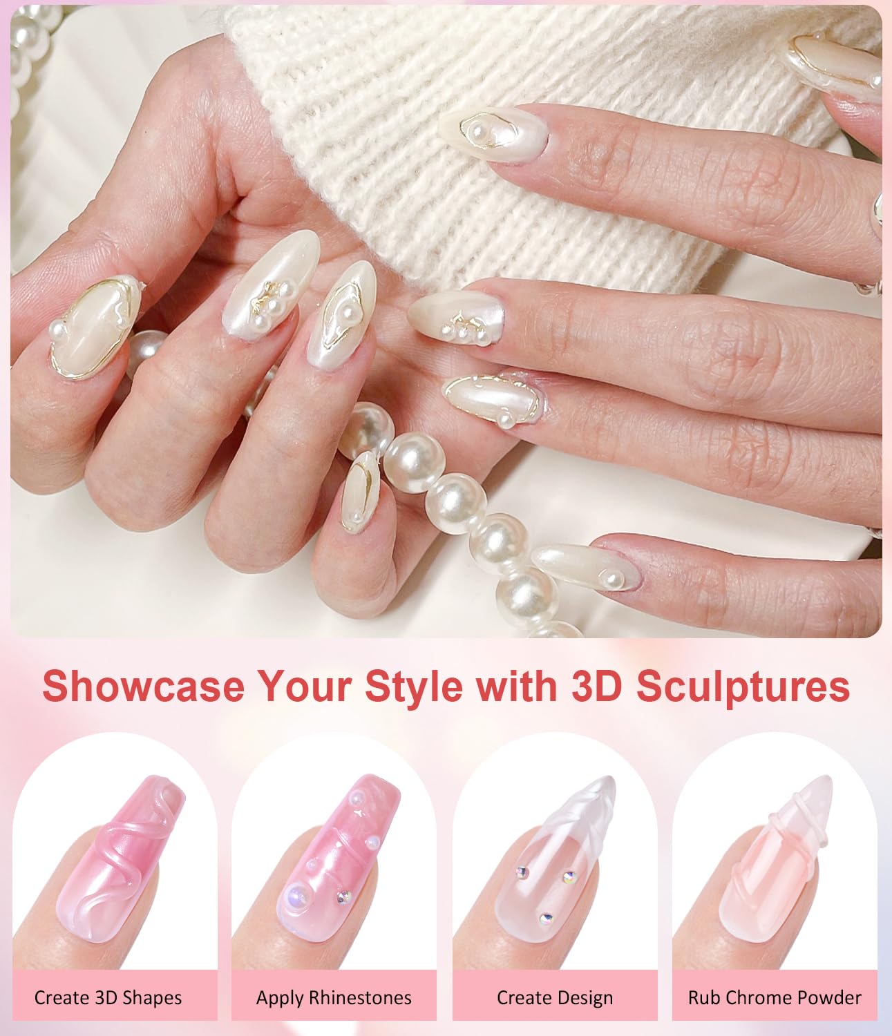 Gold Chrome Nail Powder BISHENGYF -【Magic Mirror Effect】 Pearl Chrome Nail Powder White Clear Aurora Mermaid Iridescent Silver Nail Chrome Powder Pigment Glitter Dust for Manicure Decroation DIY-BrightBean Baby